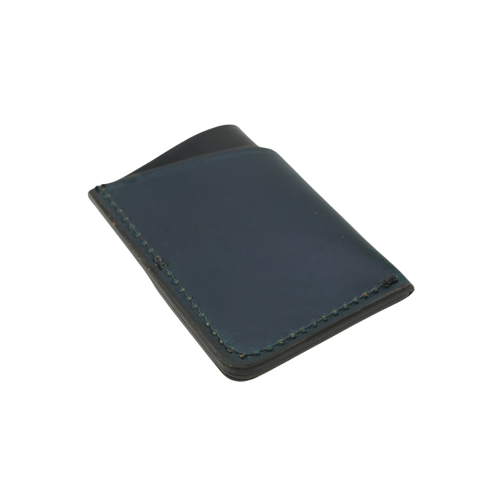 
                  
                    Rear view of a rectangular wallet in a stylish, simple double-sleeve design, with a black color base, and dark blue surface color
                  
                